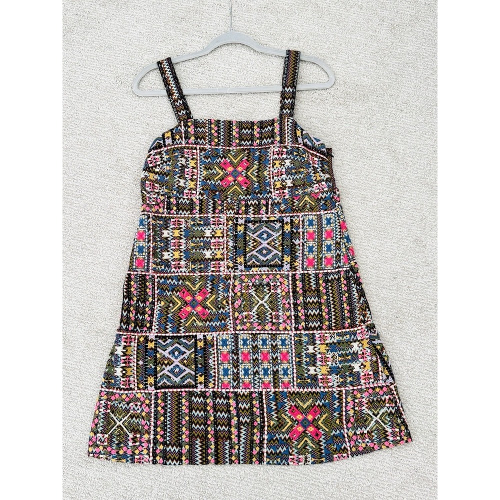 Anthropologie patchwork Geometric Embroidered Short Dress Womens 4  Boho Folk - Picture 4 of 8